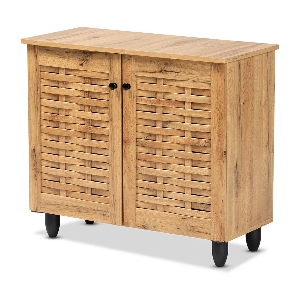 BAXTON STUDIO WINDA MODERN AND CONTEMPORARY OAK BROWN FINISHED WOOD 2-DOOR SHOE CABINET