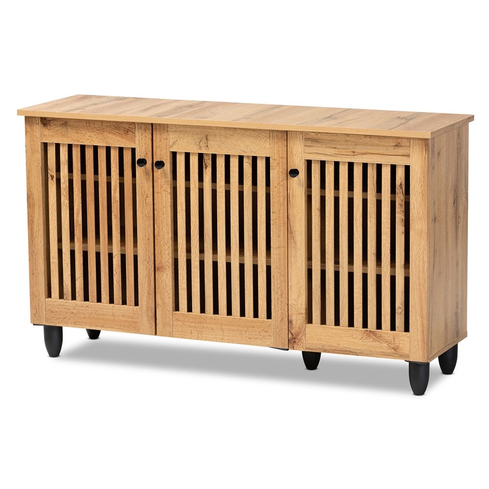 BAXTON STUDIO FERNANDA MODERN AND CONTEMPORARY OAK BROWN FINISHED WOOD 3-DOOR SHOE CABINET