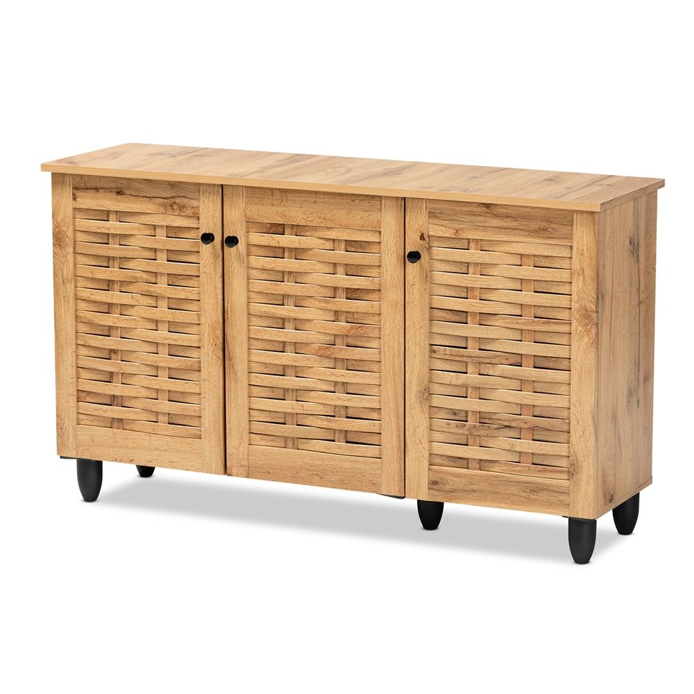BAXTON STUDIO WINDA MODERN AND CONTEMPORARY OAK BROWN FINISHED WOOD 3-DOOR SHOE CABINET