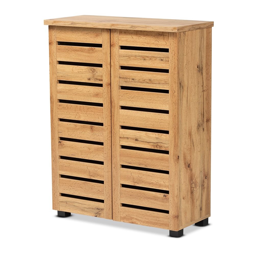 BAXTON STUDIO ADALWIN MODERN AND CONTEMPORARY OAK BROWN FINISHED WOOD 2-DOOR SHOE STORAGE CABINET