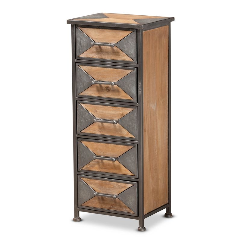 BAXTON STUDIO LAUREL RUSTIC INDUSTRIAL ANTIQUE GREY FINISHED METAL AND WHITEWASHED OAK BROWN FINISHED WOOD 5-DRAWER ACCENT STORAGE CABINET BAXTON STUDIO LAUREL RUSTIC INDUSTRIAL ANTIQUE GREY FINISHED METAL AND WHITEWASHED OAK BROWN FINISHED WOOD 5-DRAWER ACCENT STORAGE CABINET