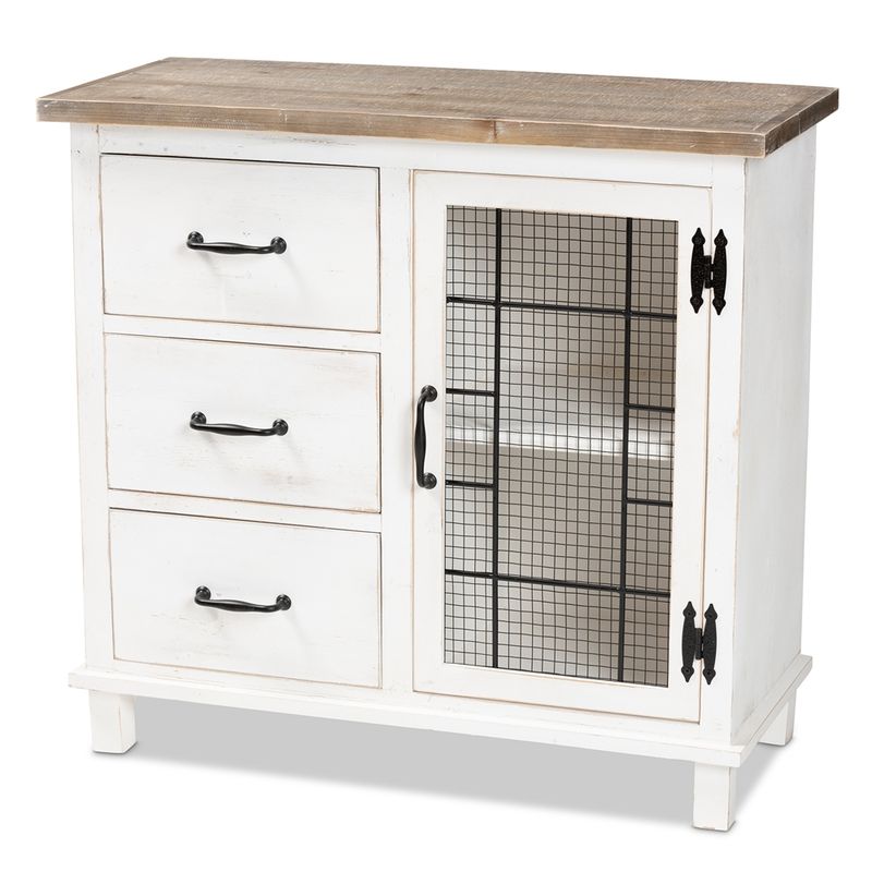 BAXTON STUDIO FARON CLASSIC AND TRADITIONAL FARMHOUSE TWO-TONE DISTRESSED WHITE AND OAK BROWN FINISHED WOOD 3-DRAWER STORAGE CABINET BAXTON STUDIO FARON CLASSIC AND TRADITIONAL FARMHOUSE TWO-TONE DISTRESSED WHITE AND OAK BROWN FINISHED WOOD 3-DRAWER STORAGE CABINET