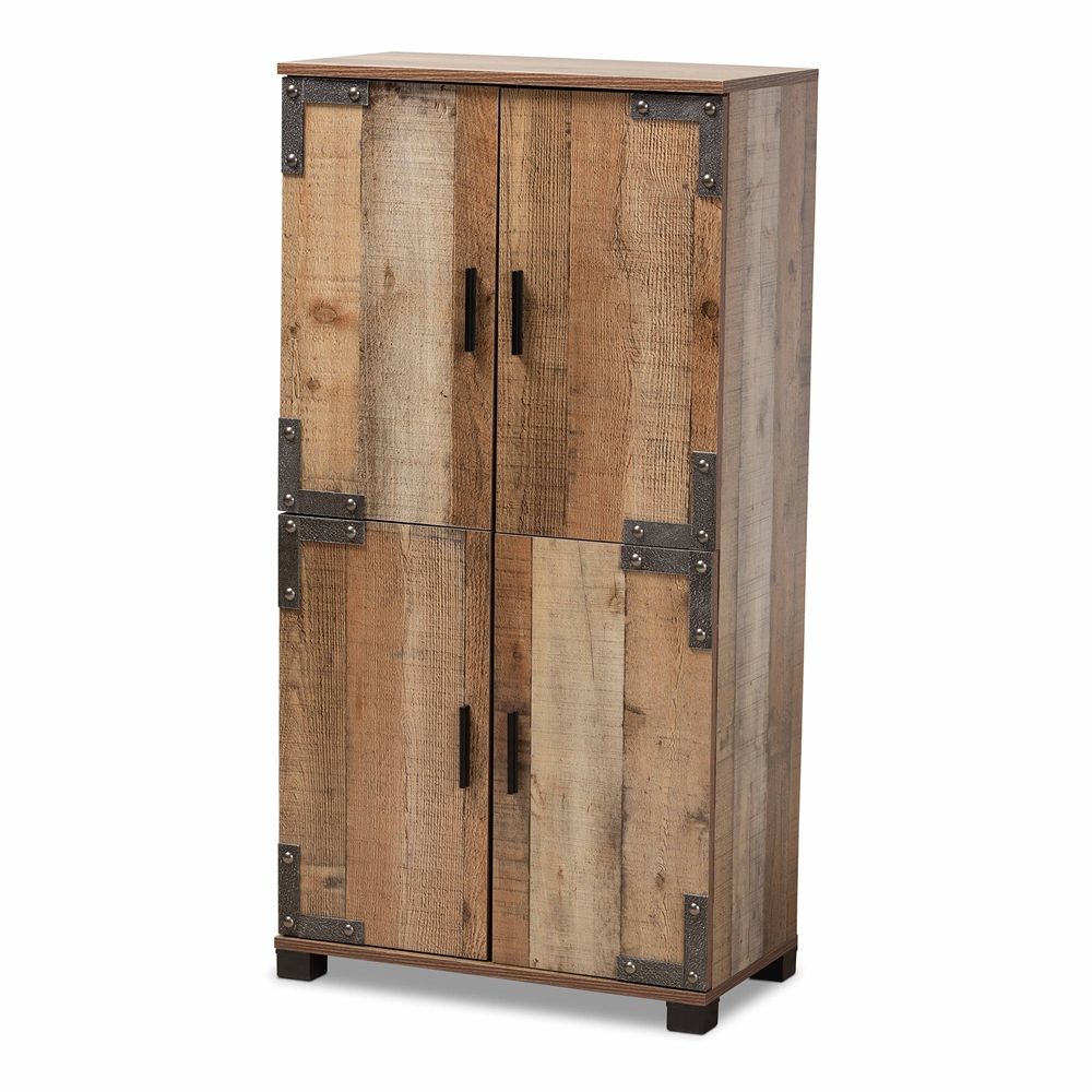 BAXTON STUDIO CYRILLE MODERN AND CONTEMPORARY FARMHOUSE RUSTIC FINISHED WOOD 4-DOOR SHOE CABINET