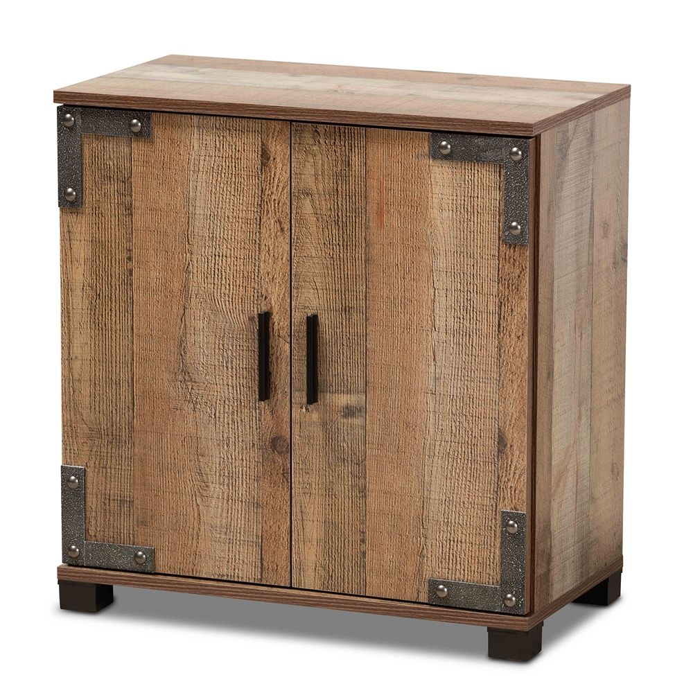 BAXTON STUDIO CYRILLE MODERN AND CONTEMPORARY FARMHOUSE RUSTIC FINISHED WOOD 2-DOOR SHOE CABINET