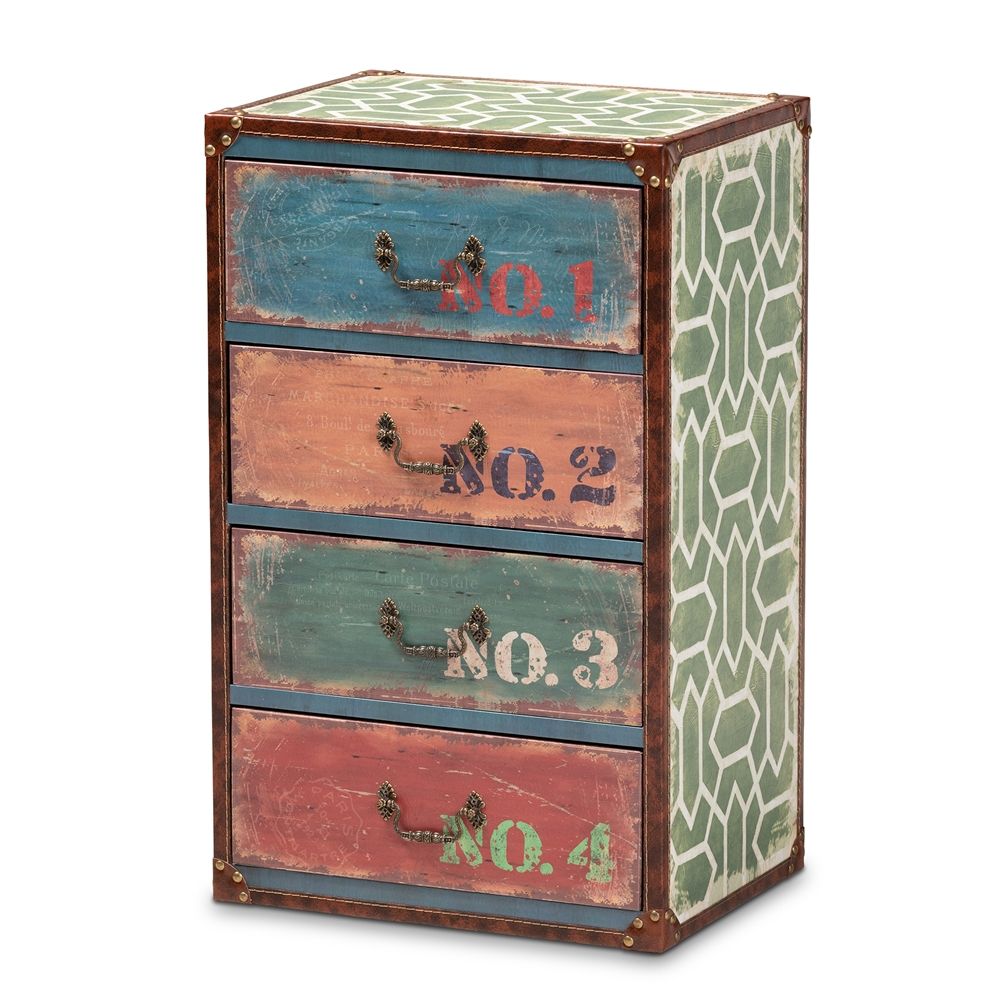 BAXTON STUDIO AMANDINE VINTAGE RUSTIC FRENCH INSPIRED MULTICOLOR FINISHED WOOD 4-DRAWER ACCENT STORAGE CABINET