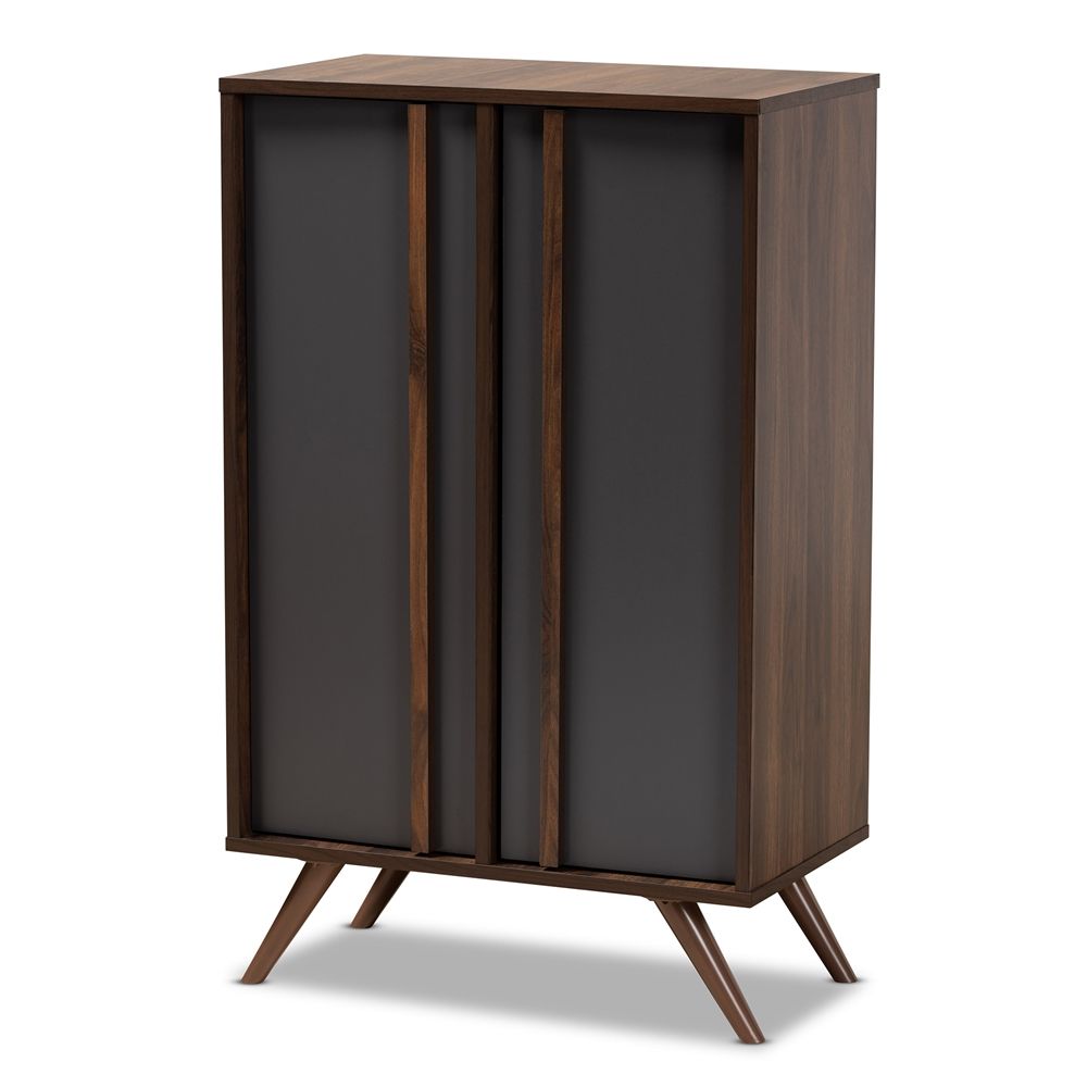 BAXTON STUDIO NAOKI MODERN AND CONTEMPORARY TWO-TONE GREY AND WALNUT FINISHED WOOD 2-DOOR SHOE CABINET