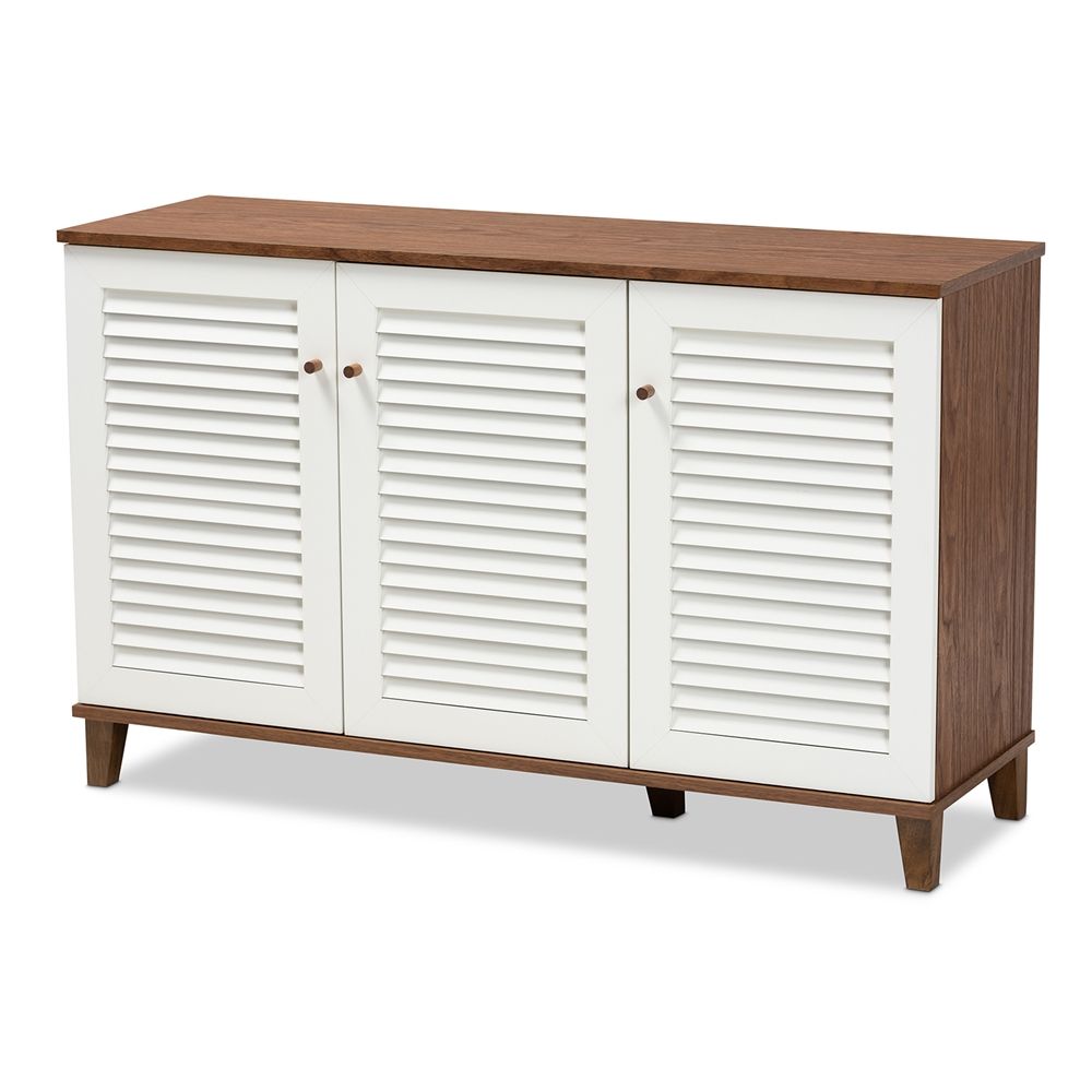 BAXTON STUDIO COOLIDGE MODERN AND CONTEMPORARY WALNUT FINISHED 8-SHELF WOOD SHOE STORAGE CABINET