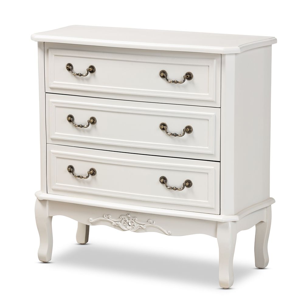 BAXTON STUDIO GABRIELLE TRADITIONAL FRENCH COUNTRY PROVINCIAL WHITE-FINISHED 3-DRAWER WOOD STORAGE CABINET