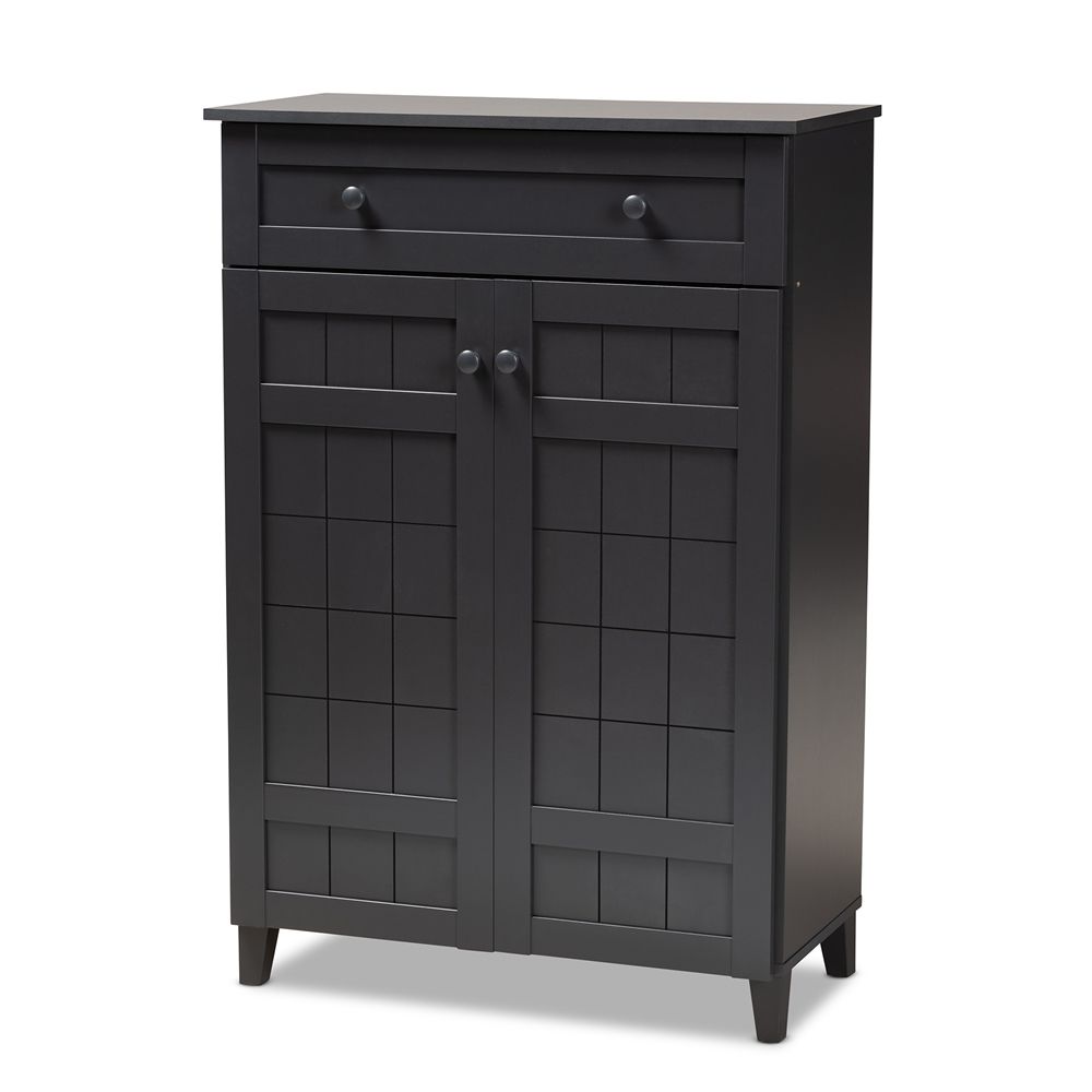 BAXTON STUDIO GLIDDEN MODERN AND CONTEMPORARY DARK GREY FINISHED 5-SHELF WOOD SHOE STORAGE CABINET WITH DRAWER