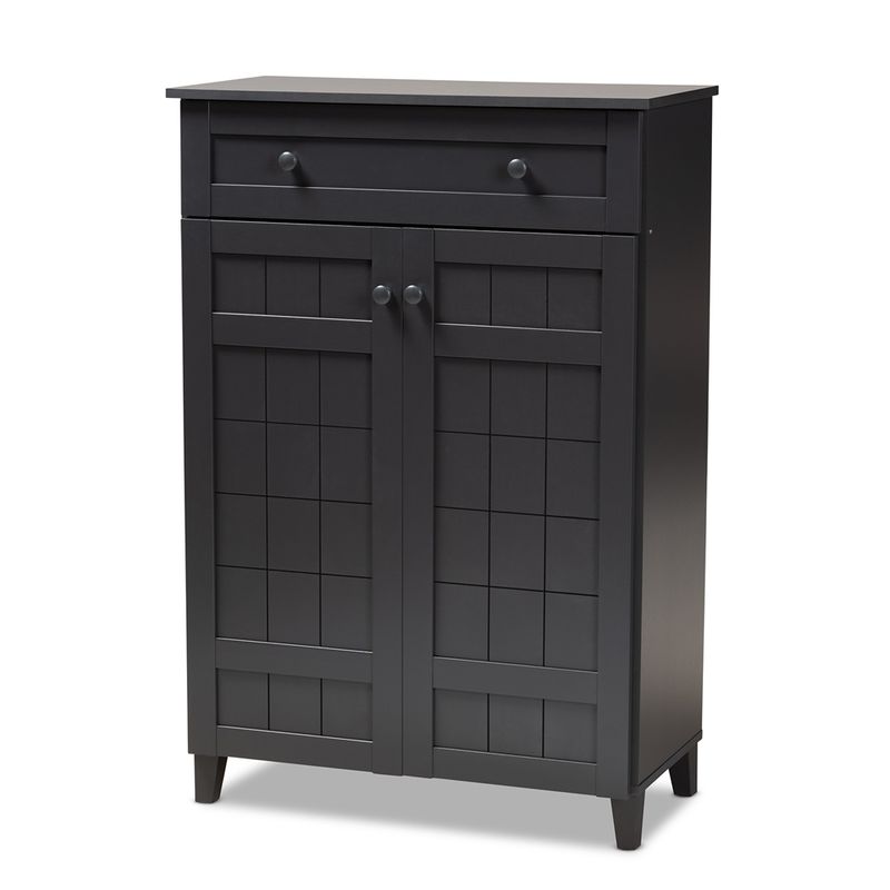 BAXTON STUDIO GLIDDEN MODERN AND CONTEMPORARY DARK GREY FINISHED 5-SHELF WOOD SHOE STORAGE CABINET WITH DRAWER