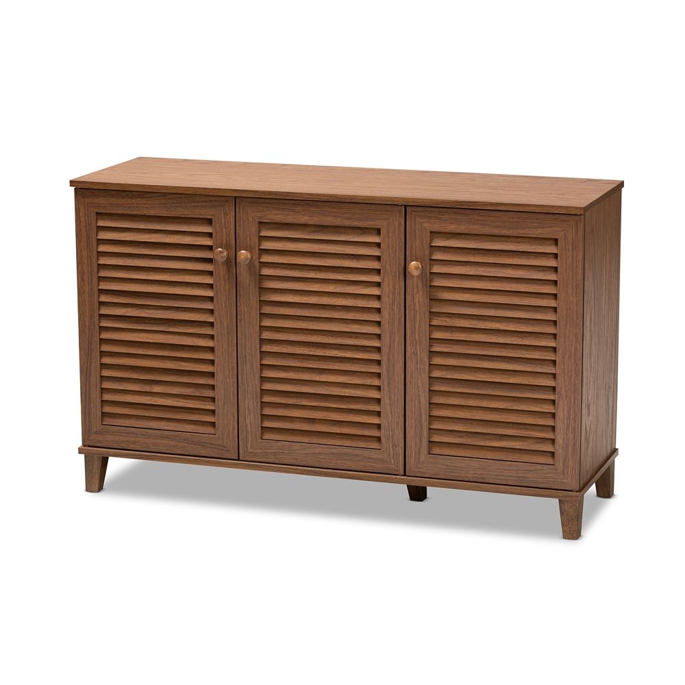 BAXTON STUDIO COOLIDGE MODERN AND CONTEMPORARY WALNUT FINISHED 8-SHELF WOOD SHOE STORAGE CABINET