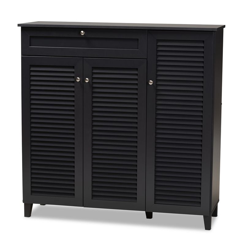 BAXTON STUDIO COOLIDGE MODERN AND CONTEMPORARY DARK GREY FINISHED 11-SHELF WOOD SHOE STORAGE CABINET WITH DRAWER
