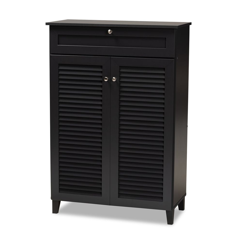 BAXTON STUDIO COOLIDGE MODERN AND CONTEMPORARY DARK GREY FINISHED 5-SHELF WOOD SHOE STORAGE CABINET WITH DRAWER