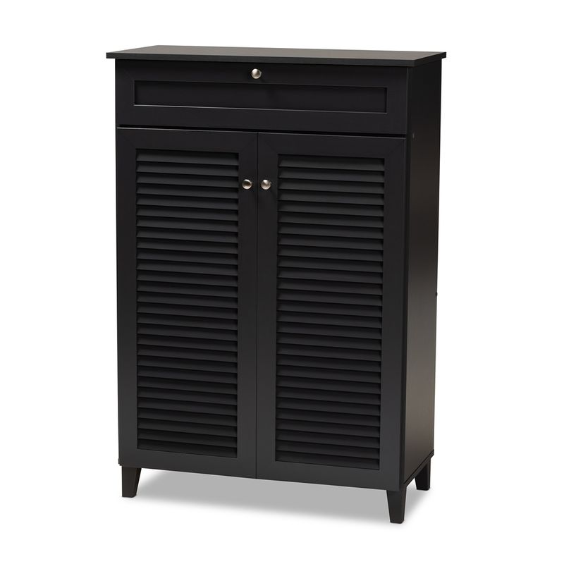 BAXTON STUDIO COOLIDGE MODERN AND CONTEMPORARY DARK GREY FINISHED 5-SHELF WOOD SHOE STORAGE CABINET WITH DRAWER