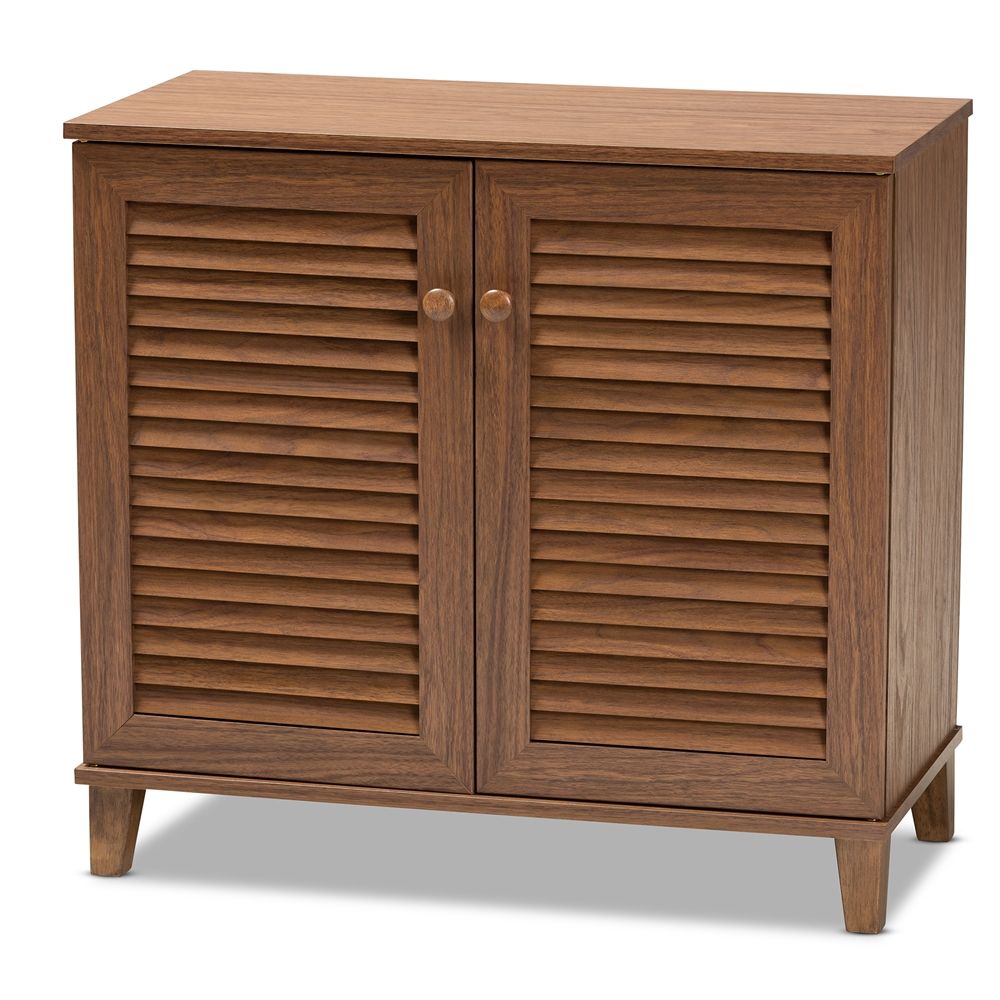 BAXTON STUDIO COOLIDGE MODERN AND CONTEMPORARY WALNUT FINISHED 4-SHELF WOOD SHOE STORAGE CABINET