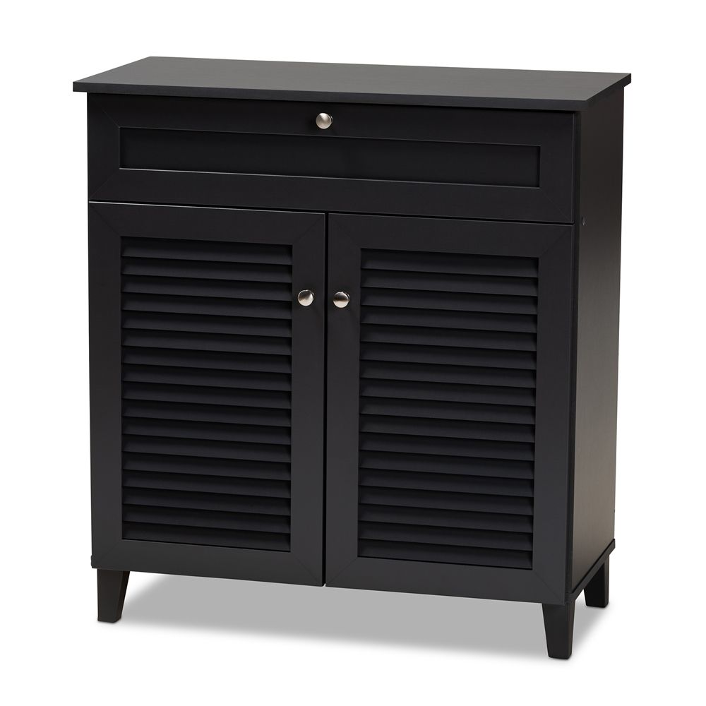 BAXTON STUDIO COOLIDGE MODERN AND CONTEMPORARY DARK GREY FINISHED 4-SHELF WOOD SHOE STORAGE CABINET WITH DRAWER