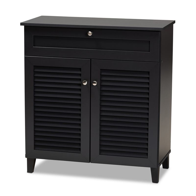 BAXTON STUDIO COOLIDGE MODERN AND CONTEMPORARY DARK GREY FINISHED 4-SHELF WOOD SHOE STORAGE CABINET WITH DRAWER