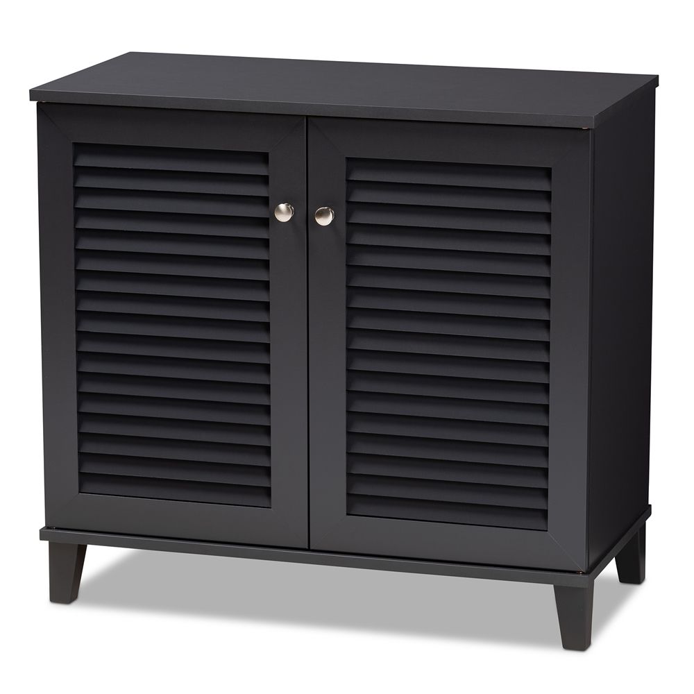 BAXTON STUDIO COOLIDGE MODERN AND CONTEMPORARY DARK GREY FINISHED 4-SHELF WOOD SHOE STORAGE CABINET