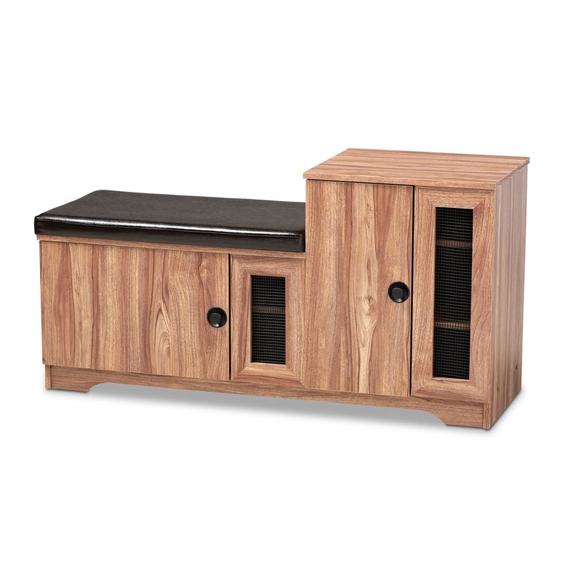BAXTON STUDIO VALINA MODERN AND CONTEMPORARY DARK BROWN FAUX LEATHER UPHOLSTERED 2-DOOR WOOD SHOE STORAGE BENCH WITH CABINET