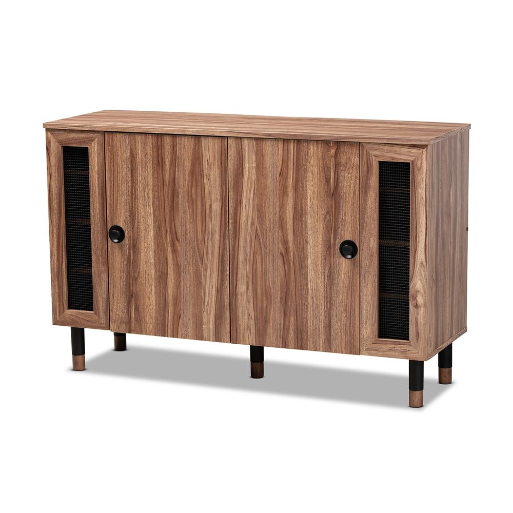 BAXTON STUDIO VALINA MODERN AND CONTEMPORARY 2-DOOR WOOD ENTRYWAY SHOE STORAGE CABINET WITH SCREEN INSERTS