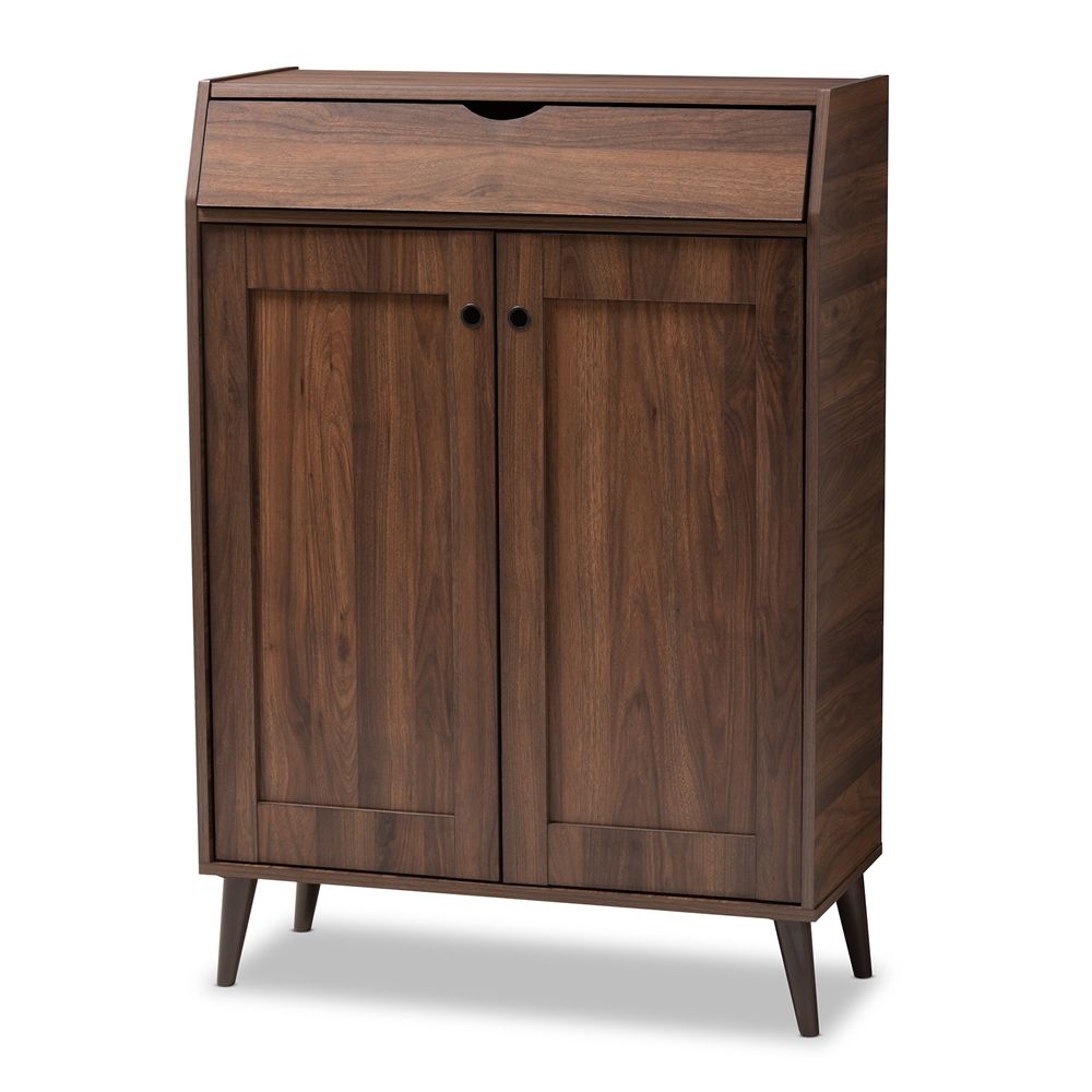 BAXTON STUDIO CORMIER MID-CENTURY MODERN WALNUT BROWN FINISHED 2-DOOR WOOD ENTRYWAY SHOE STORAGE CABINET