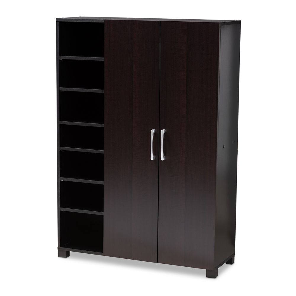 BAXTON STUDIO MARINE MODERN AND CONTEMPORARY TWO-TONE WENGE AND BLACK FINISHED 2-DOOR WOOD ENTRYWAY SHOE STORAGE CABINET WITH OPEN SHELVES