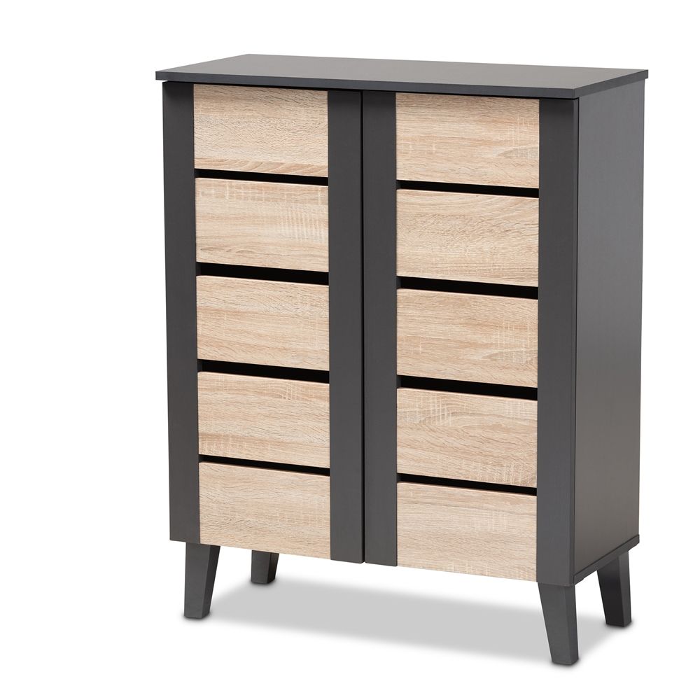 BAXTON STUDIO MELLE MODERN AND CONTEMPORARY TWO-TONE OAK BROWN AND DARK GRAY 2-DOOR WOOD ENTRYWAY SHOE STORAGE CABINET