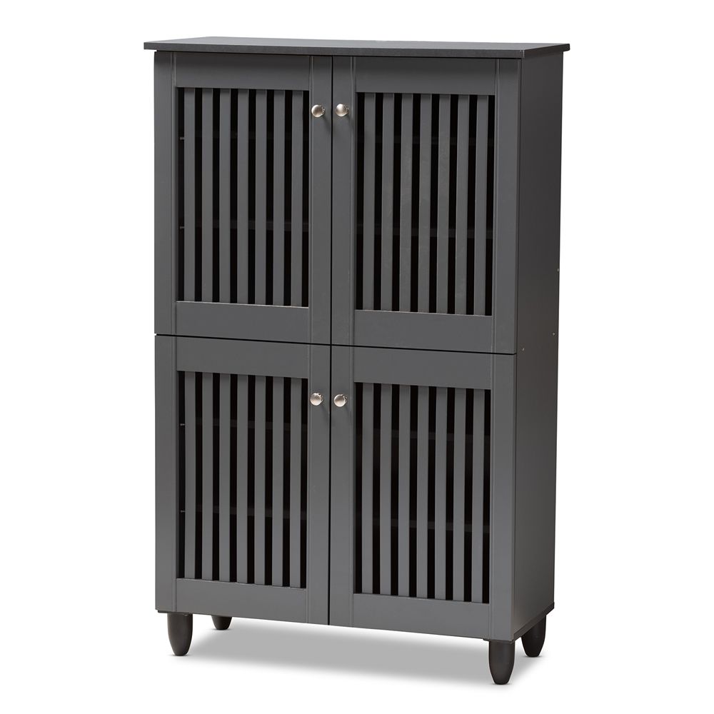BAXTON STUDIO FERNANDA MODERN AND CONTEMPORARY DARK GRAY 4-DOOR WOODEN ENTRYWAY SHOE STORAGE CABINET