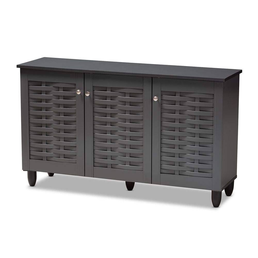 BAXTON STUDIO WINDA MODERN AND CONTEMPORARY DARK GRAY 3-DOOR WOODEN ENTRYWAY SHOE STORAGE CABINET