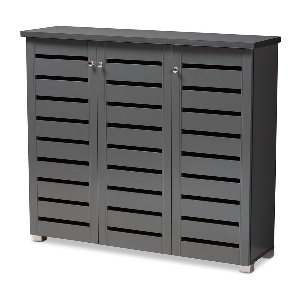 BAXTON STUDIO ADALWIN MODERN AND CONTEMPORARY DARK GRAY 3-DOOR WOODEN ENTRYWAY SHOE STORAGE CABINET