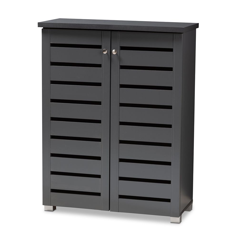 BAXTON STUDIO ADALWIN MODERN AND CONTEMPORARY DARK GRAY 2-DOOR WOODEN ENTRYWAY SHOE STORAGE CABINET