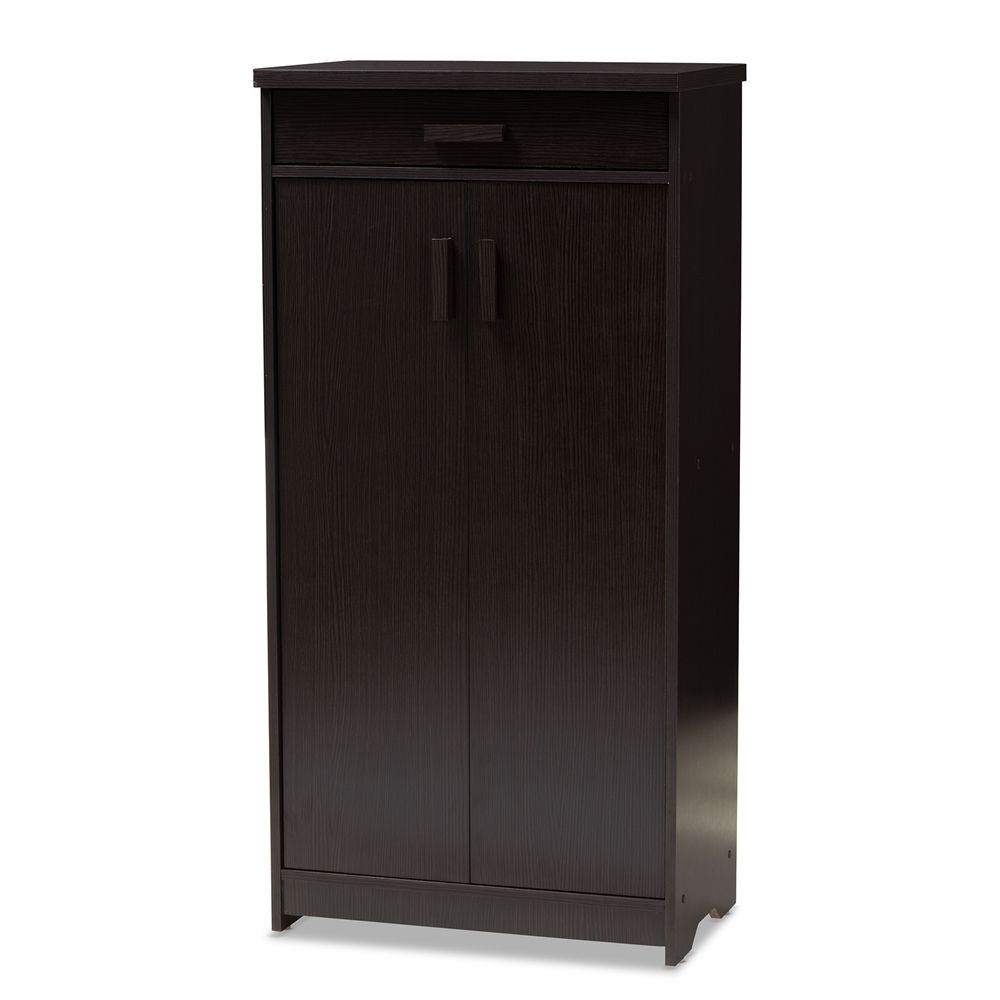 BAXTON STUDIO BIENNA MODERN AND CONTEMPORARY WENGE BROWN FINISHED SHOE CABINET