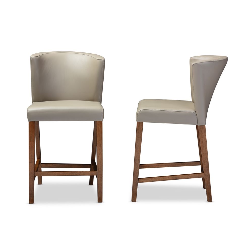 Baxton Studio Olivia Mid-century Modern Scandinavian Style Dark Walnut Wood Grey Faux Leather Pub Stool