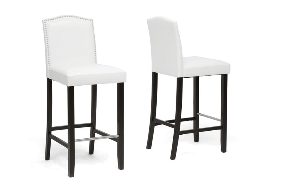 Baxton Studio Libra White Modern Bar Stool with Nail Head Trim (Set of 2)