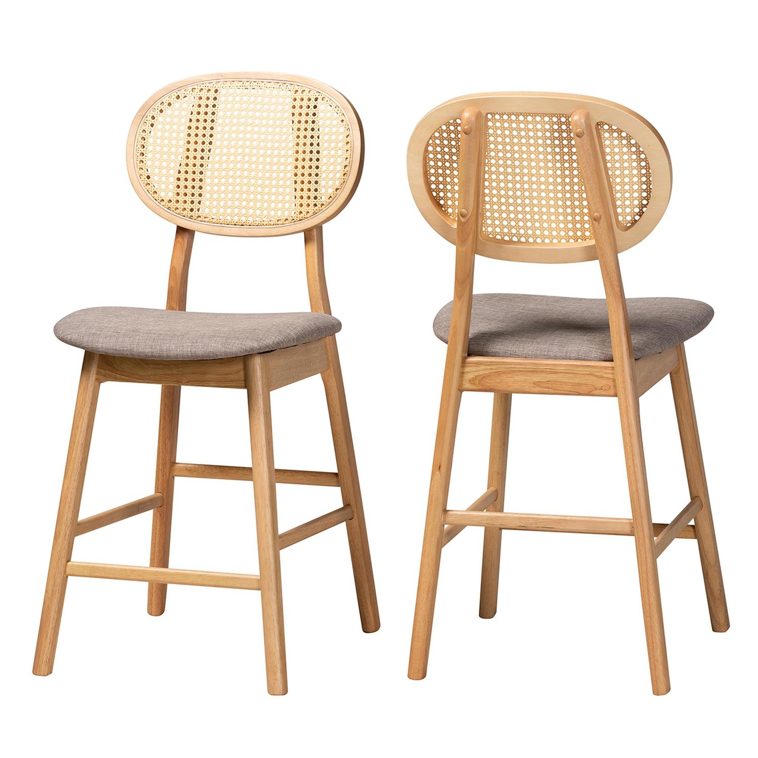 Baxton Studio Darrion Mid-Century Modern Grey Fabric and Natural Oak Finished Wood 2-Piece Counter Stool Set
