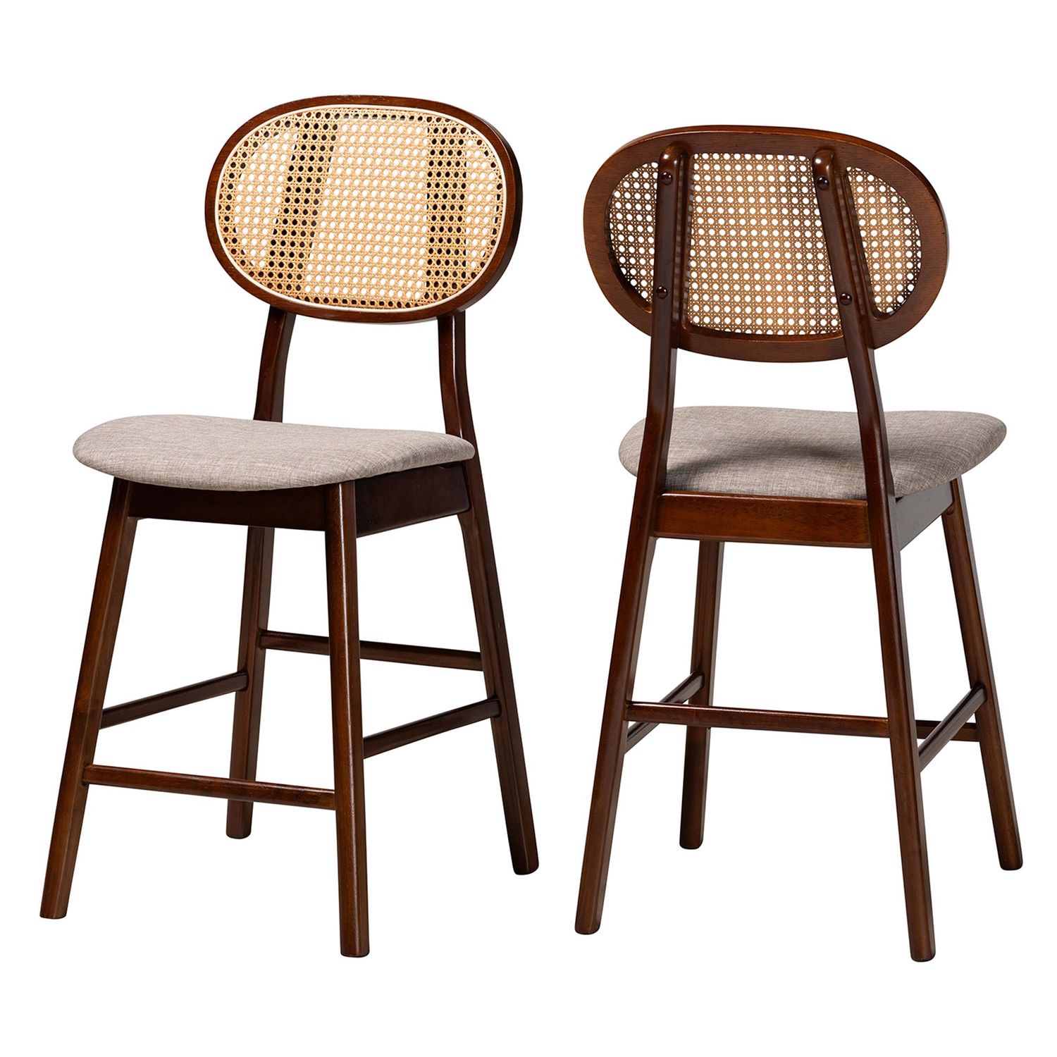 Baxton Studio Darrion Mid-Century Modern Grey Fabric and Walnut Brown Finished Wood 2-Piece Counter Stool Set