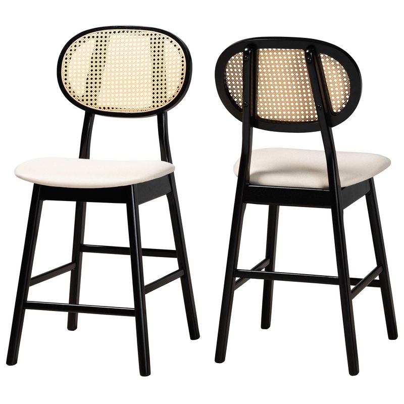 Baxton Studio Darrion Mid-Century Modern Cream Fabric and Black Finished Wood 2-Piece Counter Stool Set