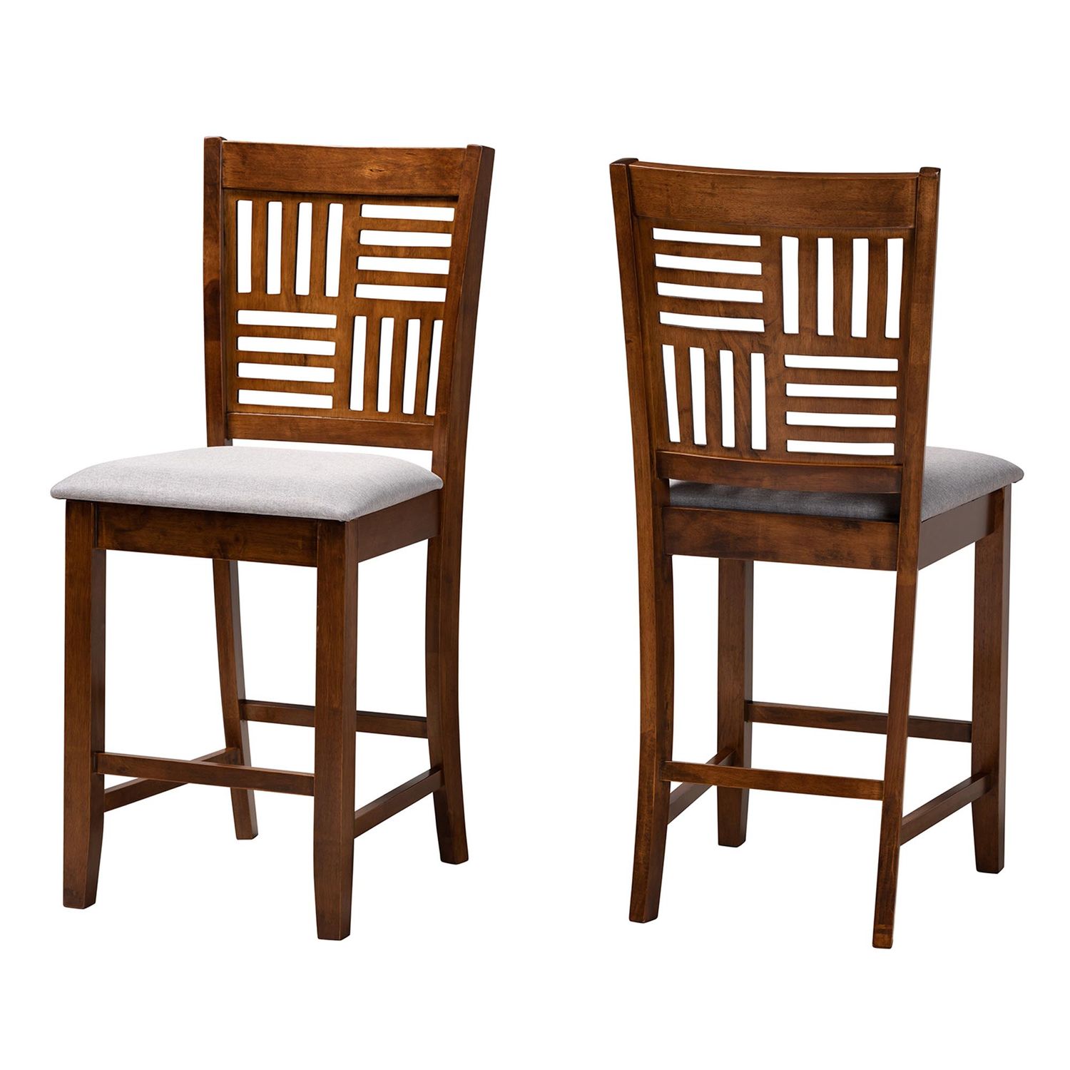 Baxton Studio Deanna Modern Grey Fabric and Walnut Brown Finished Wood 2-Piece Counter Stool Set