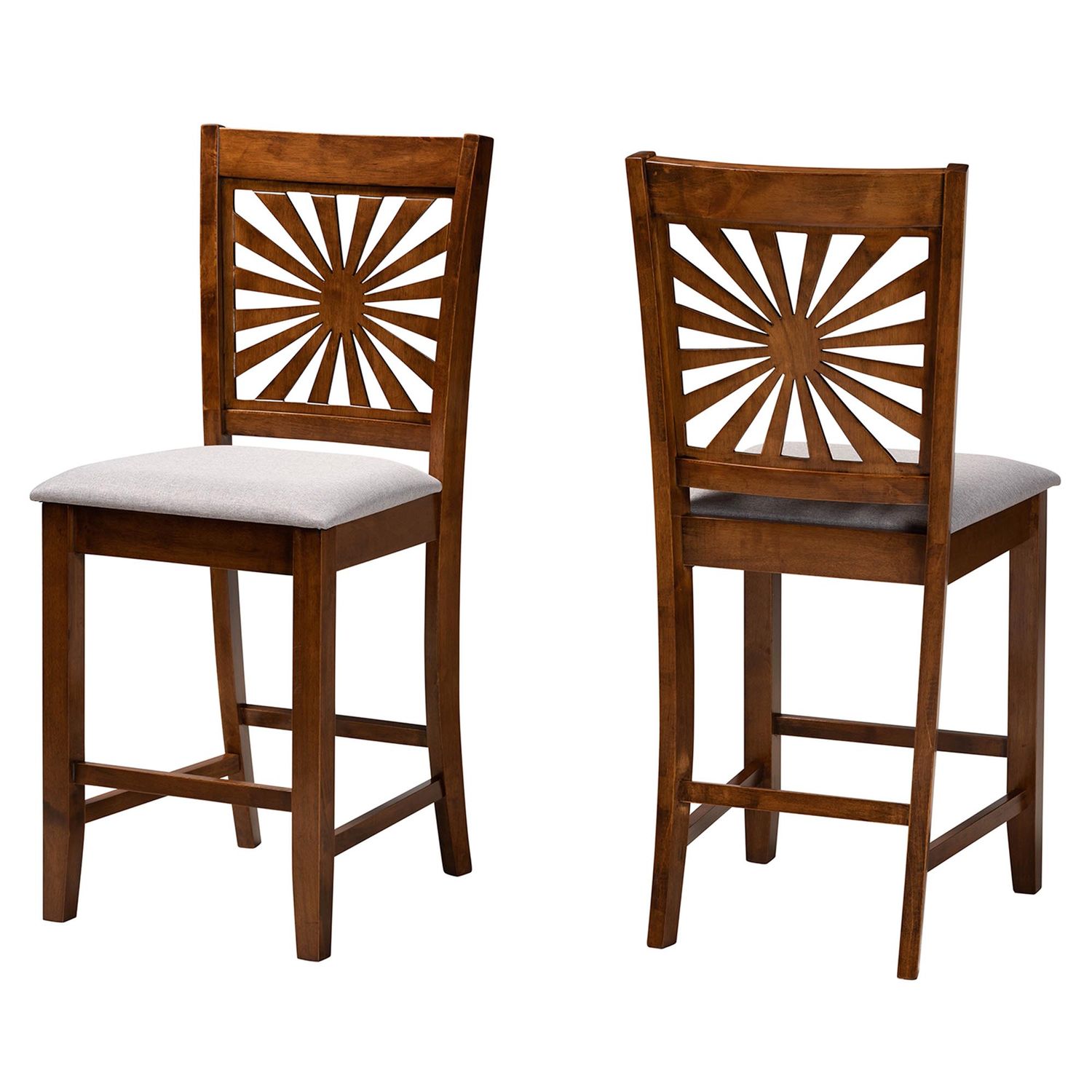 Baxton Studio Olympia Modern Grey Fabric and Walnut Brown Finished Wood 2-Piece Counter Stool Set