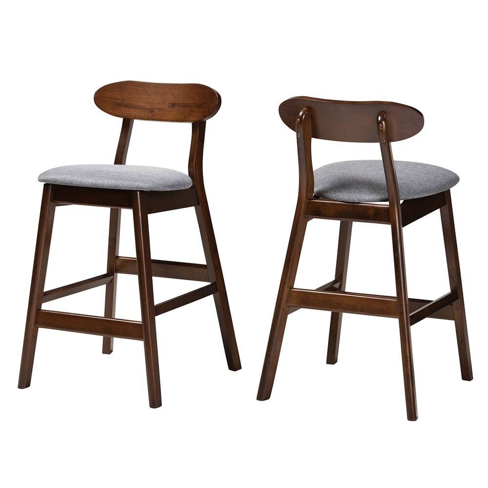 Baxton Studio Ulyana Mid-Century Grey Fabric and Dirty Oak Finished Wood 2-Piece Counter Stool Set
