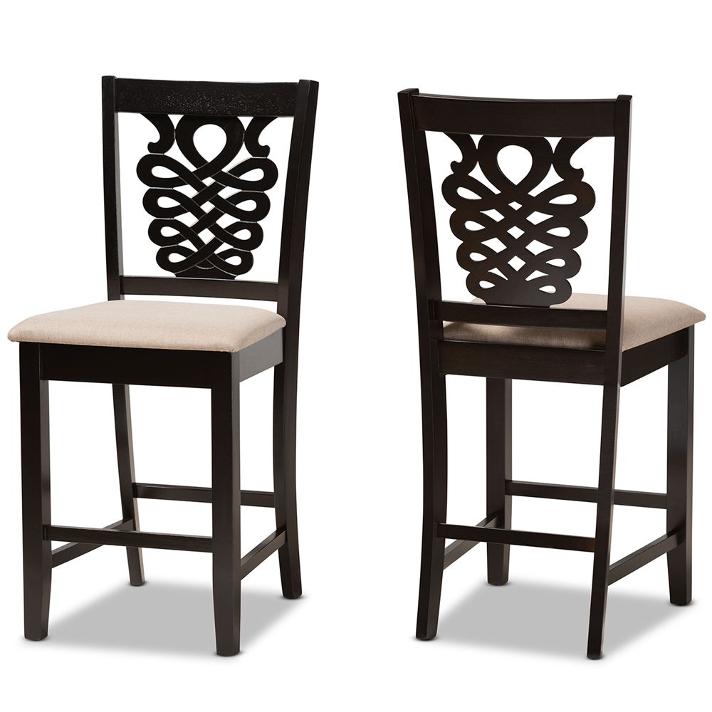 Baxton Studio Gervais Modern and Contemporary Transitional Sand Fabric Upholstered and Dark Brown Finished Wood 2-Piece Counter Stool Set