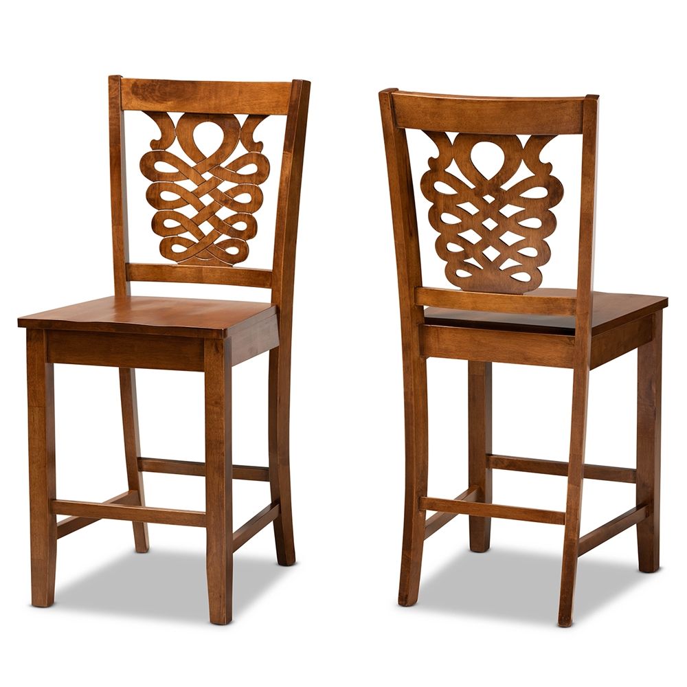 Baxton Studio Gervais Modern and Contemporary Transitional Walnut Brown Finished Wood 2-Piece Counter Stool Set