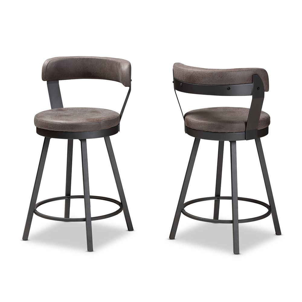 Baxton Studio Arcene Rustic and Industrial Grey Fabric Upholstered 2-Piece Counter Stool Set