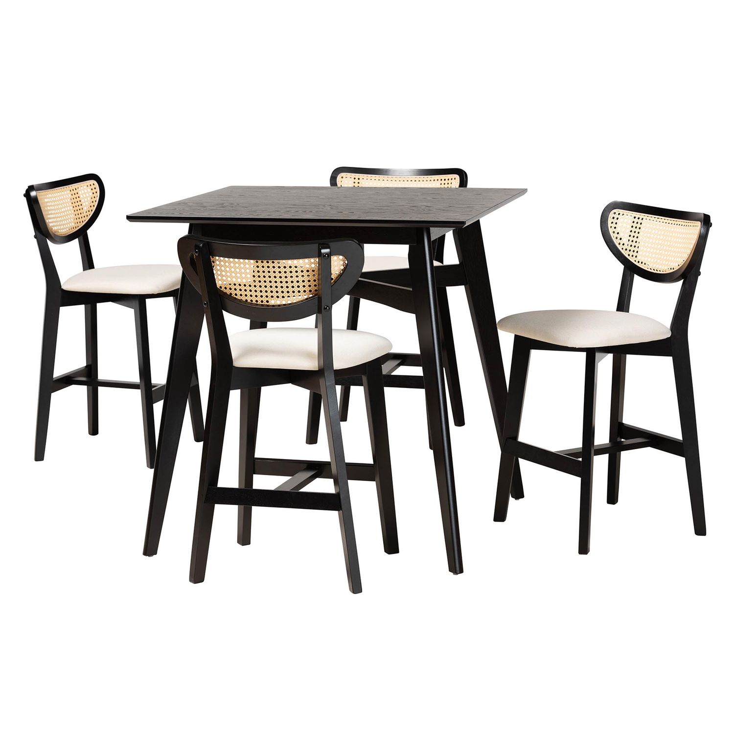 Baxton Studio Dannell Mid-Century Modern Cream Fabric and Black Finished Wood 5-Piece Pub Set
