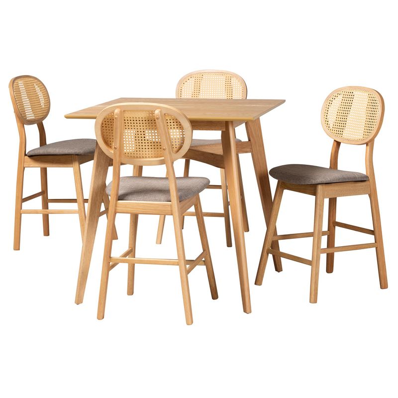 Baxton Studio Darrion Mid-Century Modern Grey Fabric and Natural Oak Finished Wood 5-Piece Pub Set