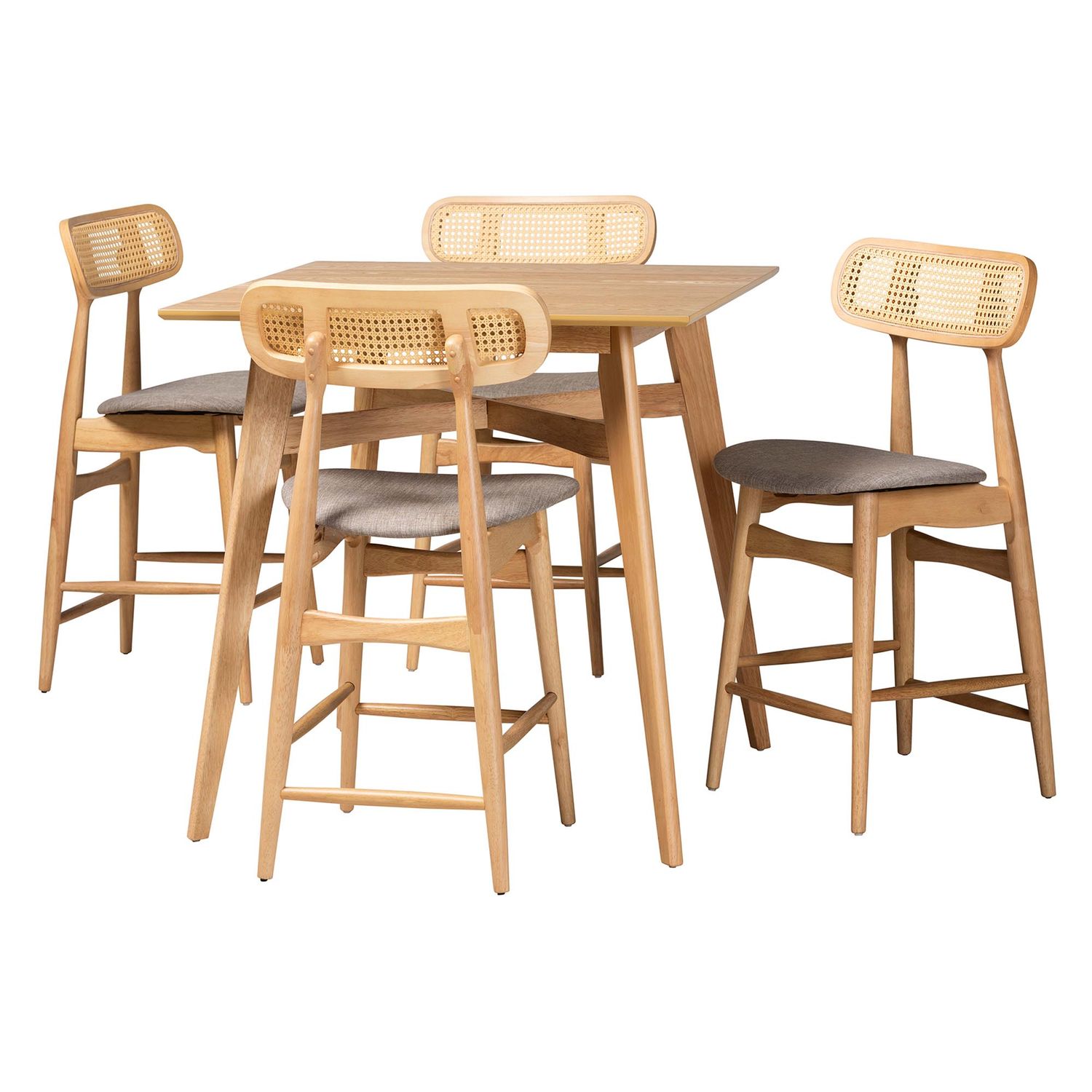 Baxton Studio Tarana Mid-Century Modern Grey Fabric and Natural Oak Finished Wood 5-Piece Pub Set

Item #: CS002P-Natural Oak/Light Grey-5PC Pub Set