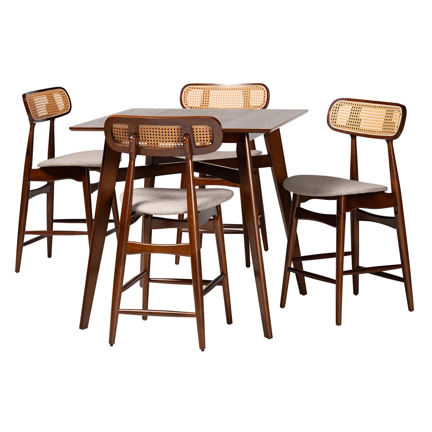 Baxton Studio Tarana Mid-Century Modern Grey Fabric and Walnut Brown Finished Wood 5-Piece Pub Set

Item #: CS002P-Walnut/Light Grey-5PC Pub Set