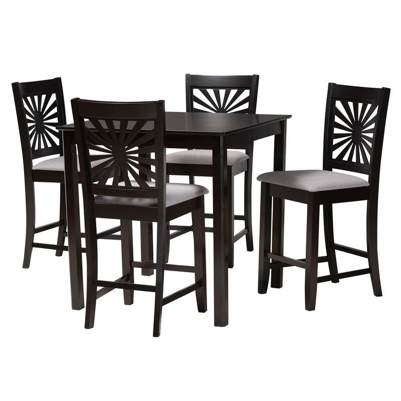 Baxton Studio Olympia Modern Grey Fabric and Espresso Brown Finished Wood 5-Piece Pub Set
