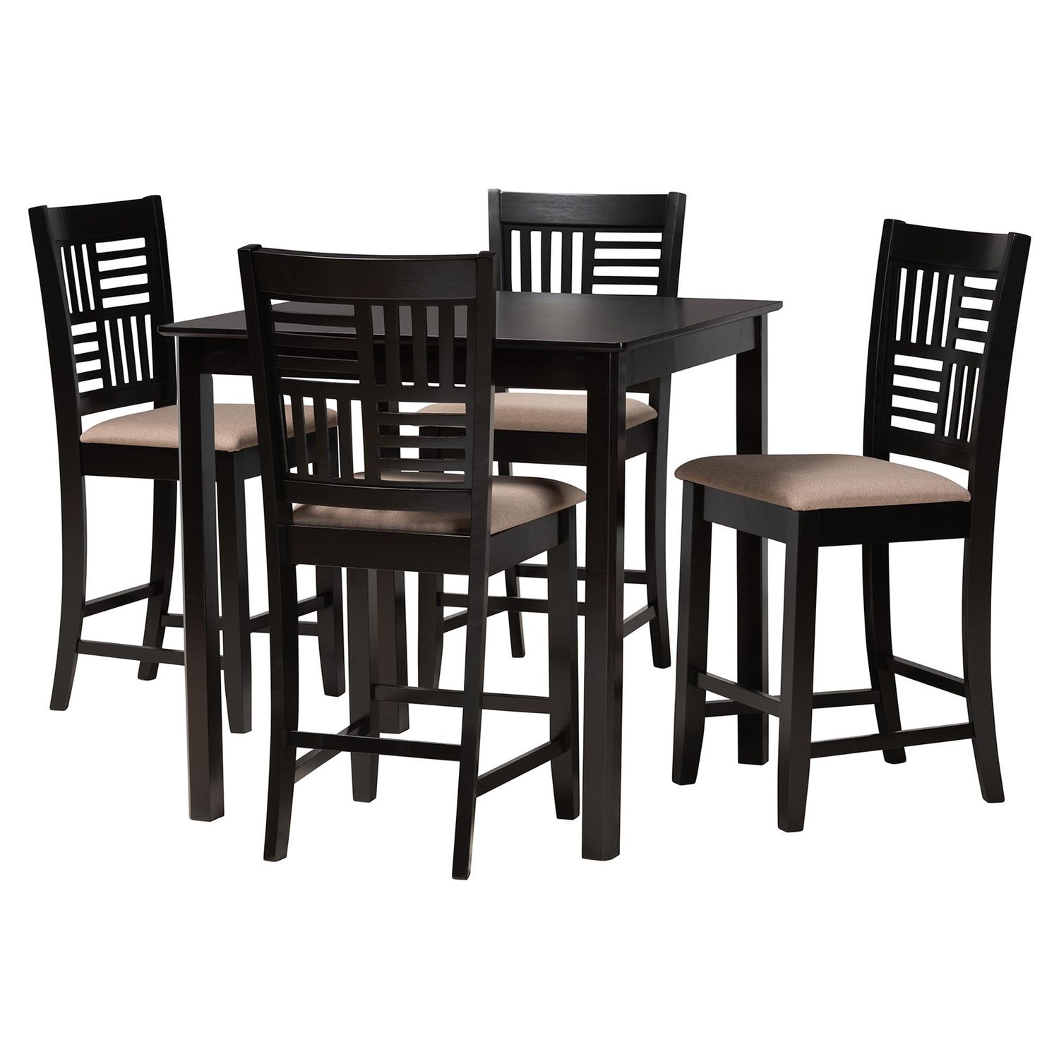 Baxton Studio Deanna Modern Beige Fabric and Dark Brown Finished Wood 5-Piece Pub Set