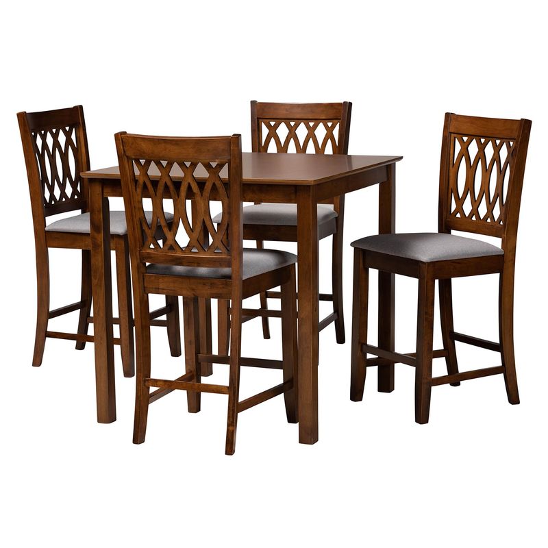 Baxton Studio Genesis Modern Grey Fabric and Walnut Brown Finished Wood 5-Piece Pub Set